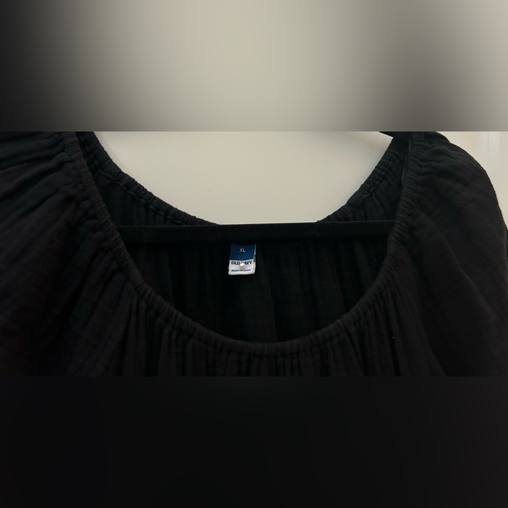 Preowned•Old Navy Black Puff Sleeve Gauze Tiered Peasant Dress•Size XL•2 Pocket - Picture 8 of 9